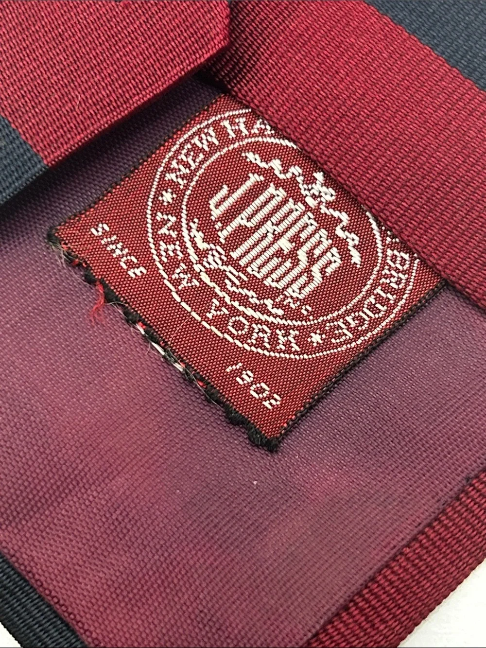 J Press Brigade of Guards Navy Red Silk Stripe Men’s Tie Woven in England